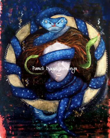 Malerei mit dem Titel "Becoming Medusa" von Pameli Kayal, Original-Kunstwerk, Acryl