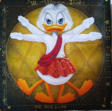 Malerei mit dem Titel "The Vitruvian Duck" von Pameli Kayal, Original-Kunstwerk, Acryl