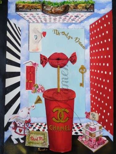 Malerei mit dem Titel "In the rabbit hole" von Pameli Kayal, Original-Kunstwerk, Siebdruck