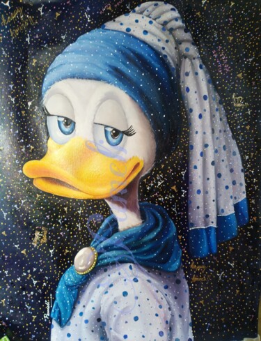 Pintura intitulada "The Duck with Polka…" por Pameli Kayal, Obras de arte originais, Óleo