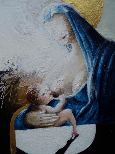 Peinture intitulée "Et si Marie....." par Pampouille, Œuvre d'art originale, Acrylique