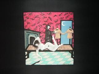Art textile intitulée "Maigret mène l'enqu…" par Pampouille, Œuvre d'art originale, Encre