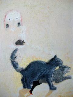 Painting titled "Grime et chat qui m…" by Pampouille, Original Artwork, Other