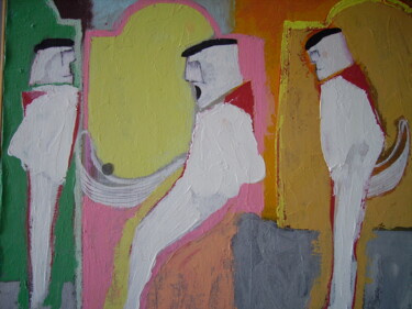 Painting titled "Au trois frontons." by Pampouille, Original Artwork, Acrylic Mounted on Wood Stretcher frame