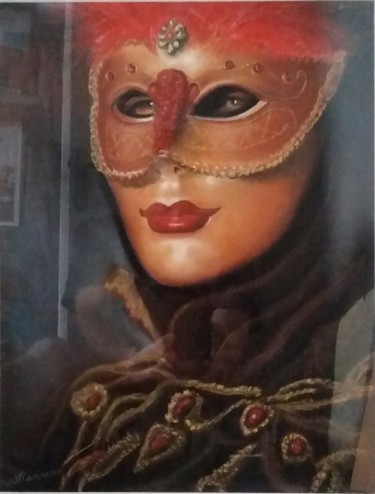 Painting titled "masque vénitien" by Nicolas Panardie, Original Artwork, Pastel
