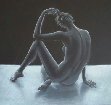Dessin intitulée "nu sur fond noir" par Nicolas Panardie, Œuvre d'art originale, Pastel
