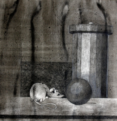 Zeichnungen mit dem Titel "Maus mit Kugel" von Tatjana M. Pankau, Original-Kunstwerk, Tinte
