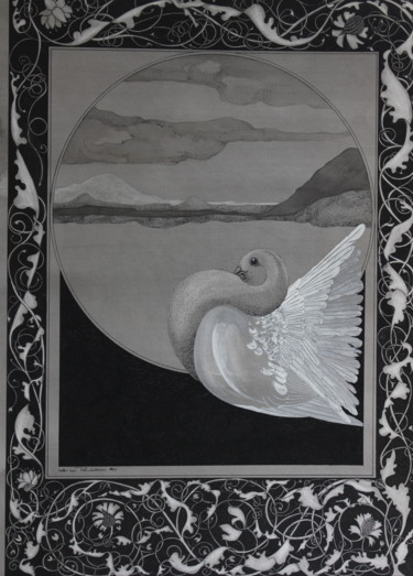 Desenho intitulada "Taube mit Akanthus" por Tatjana M. Pankau, Obras de arte originais, Tinta