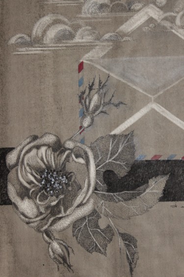 Tekening getiteld "Rose per Luftpost" door Tatjana M. Pankau, Origineel Kunstwerk, Inkt