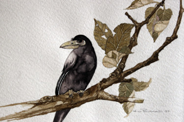 Pintura intitulada "Vogel Ast" por Tatjana M. Pankau, Obras de arte originais, Aquarela