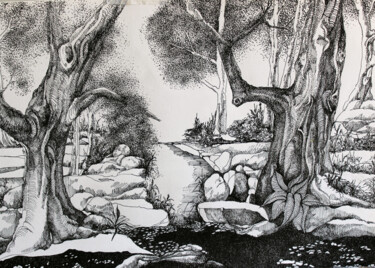 Dessin intitulée "Wald 2" par Tatjana M. Pankau, Œuvre d'art originale, Encre