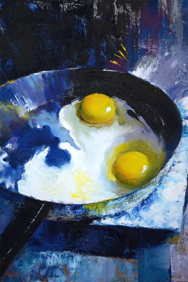Painting titled "Fried eggs on a sto…" by Pannochki.Art, Original Artwork, Oil