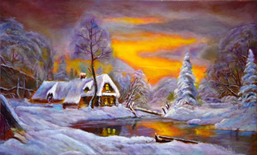 Peinture intitulée "Winter fairytale, C…" par Pannochki.Art, Œuvre d'art originale, Huile