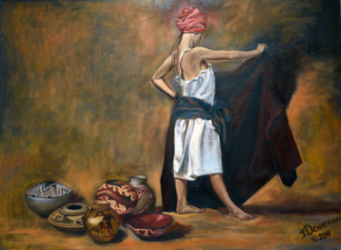 Schilderij getiteld "Girl with jugs, Oil…" door Pannochki.Art, Origineel Kunstwerk, Olie