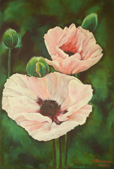 Painting titled "Poppy, canvas, oil" by Pannochki.Art, Original Artwork, Oil