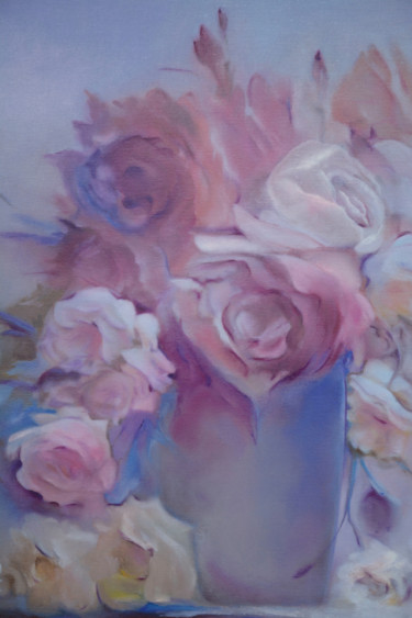 Painting titled "Roses, Canvas, oil" by Pannochki.Art, Original Artwork, Oil