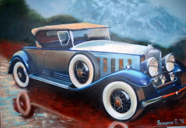 Malarstwo zatytułowany „Blue vintage car.jpg” autorstwa Pannochki.Art, Oryginalna praca, Olej