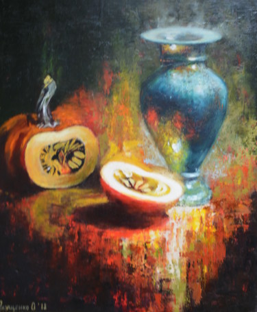 Painting titled "Vase and pumpkin.jpg" by Pannochki.Art, Original Artwork, Oil