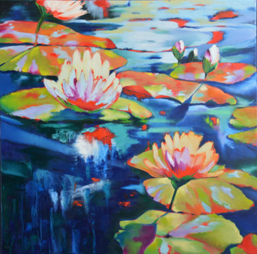 Painting titled "Water Lilies in the…" by Pannochki.Art, Original Artwork, Oil