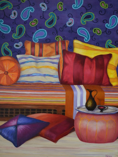 Peinture intitulée "Sofa with pillows.j…" par Pannochki.Art, Œuvre d'art originale, Huile