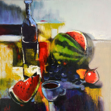 Painting titled "Still life with wat…" by Pannochki.Art, Original Artwork, Oil