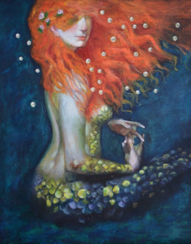 Painting titled "women or mermaid?" by Pannochki.Art, Original Artwork, Oil