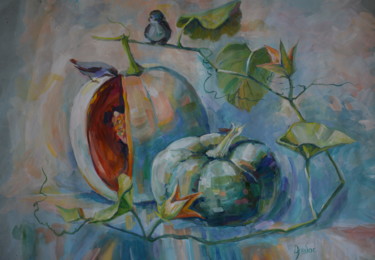 Painting titled "Pumpkin in bloom" by Pannochki.Art, Original Artwork, Gouache