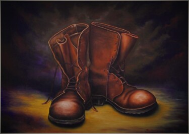 Pittura intitolato "boots" da Panos Kotsomytis, Opera d'arte originale, Olio