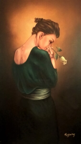 Painting titled "girl" by Panos Kotsomytis, Original Artwork, Oil