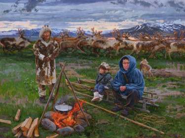 Peinture intitulée "День оленя.jpg" par Sergey Panteleev, Œuvre d'art originale, Huile