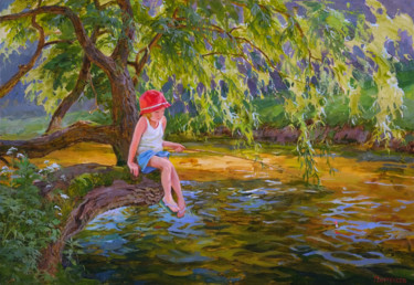 Painting titled "На рыбалке" by Sergey Panteleev, Original Artwork, Oil