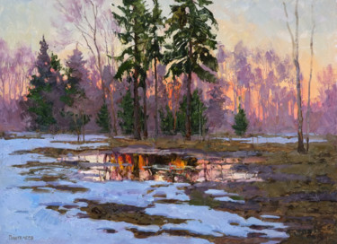 Painting titled "Тает снег" by Sergey Panteleev, Original Artwork, Oil