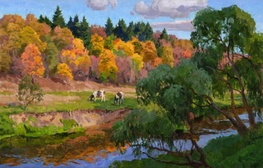 Картина под названием "Поливаново. Осенняя…" - Sergey Panteleev, Подлинное произведение искусства, Масло Установлен на Дерев…