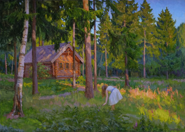 Malerei mit dem Titel "Лесные цветы" von Sergey Panteleev, Original-Kunstwerk, Öl Auf Keilrahmen aus Holz montiert