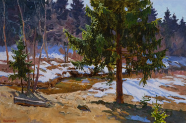 Картина под названием "Апрель" - Sergey Panteleev, Подлинное произведение искусства, Масло Установлен на Деревянная рама для…