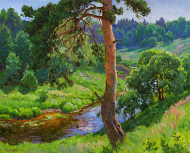 Картина под названием "Сосна" - Sergey Panteleev, Подлинное произведение искусства, Масло Установлен на Деревянная рама для…