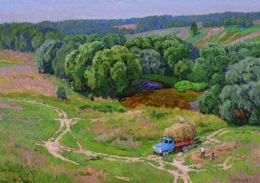Peinture intitulée "Жаркий август" par Sergey Panteleev, Œuvre d'art originale, Huile Monté sur Châssis en bois