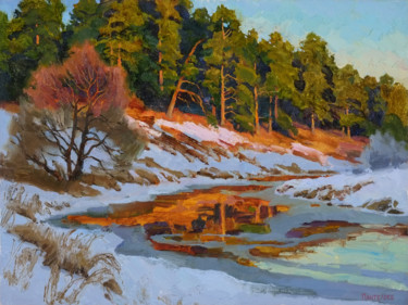 Картина под названием "Зимний багрянец" - Sergey Panteleev, Подлинное произведение искусства, Масло
