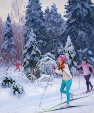 Картина под названием "Зимние каникулы" - Sergey Panteleev, Подлинное произведение искусства, Масло