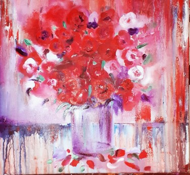 Peinture intitulée "Les roses" par Paola Hochlander, Œuvre d'art originale, Huile Monté sur Châssis en bois