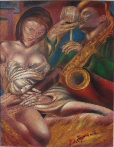 Malerei mit dem Titel "EMOTION AND SAXOPHO…" von Paola Imposimato, Original-Kunstwerk, Öl Auf Keilrahmen aus Holz montiert