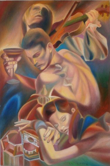 Painting titled "CONCERT IN DUOMO SQ…" by Paola Imposimato, Original Artwork, Oil Mounted on Wood Stretcher frame