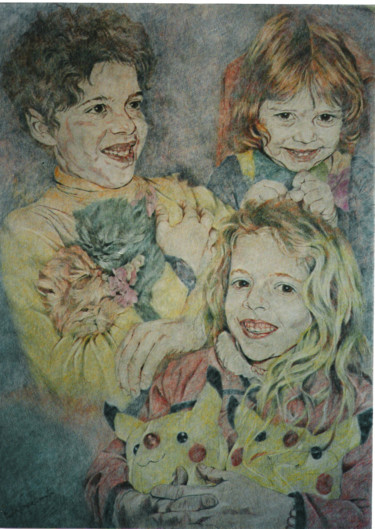 Dessin intitulée "THE THREE LITTLE SI…" par Paola Imposimato, Œuvre d'art originale, Pastel