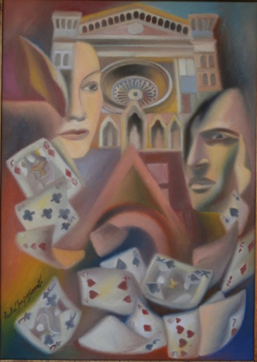 Painting titled "THE LAST MEETING" by Paola Imposimato, Original Artwork, Oil Mounted on Wood Stretcher frame