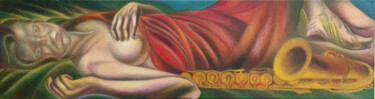 Painting titled "CLAUDETTE AND THE S…" by Paola Imposimato, Original Artwork, Oil Mounted on Wood Stretcher frame