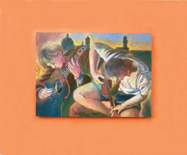Schilderij getiteld "WAITING FOR SUNRISE" door Paola Imposimato, Origineel Kunstwerk, Glazuur Gemonteerd op Houten paneel