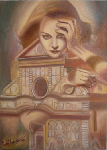Painting titled "THE DRESS" by Paola Imposimato, Original Artwork, Oil Mounted on Wood Stretcher frame
