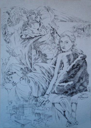 Disegno intitolato "THE LILY AND THE BA…" da Paola Imposimato, Opera d'arte originale, Inchiostro