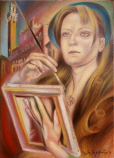 Painting titled "THE INSPIRATION" by Paola Imposimato, Original Artwork, Oil Mounted on Wood Stretcher frame