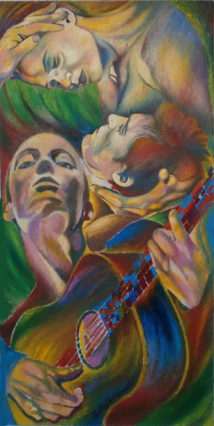 Painting titled "TANGO CHORDS" by Paola Imposimato, Original Artwork, Oil Mounted on Wood Stretcher frame